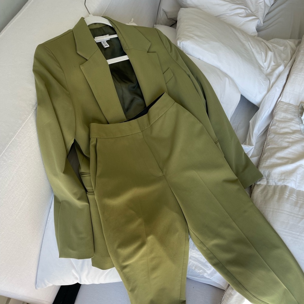 Olive green womens suit set blazer and pants TopShop